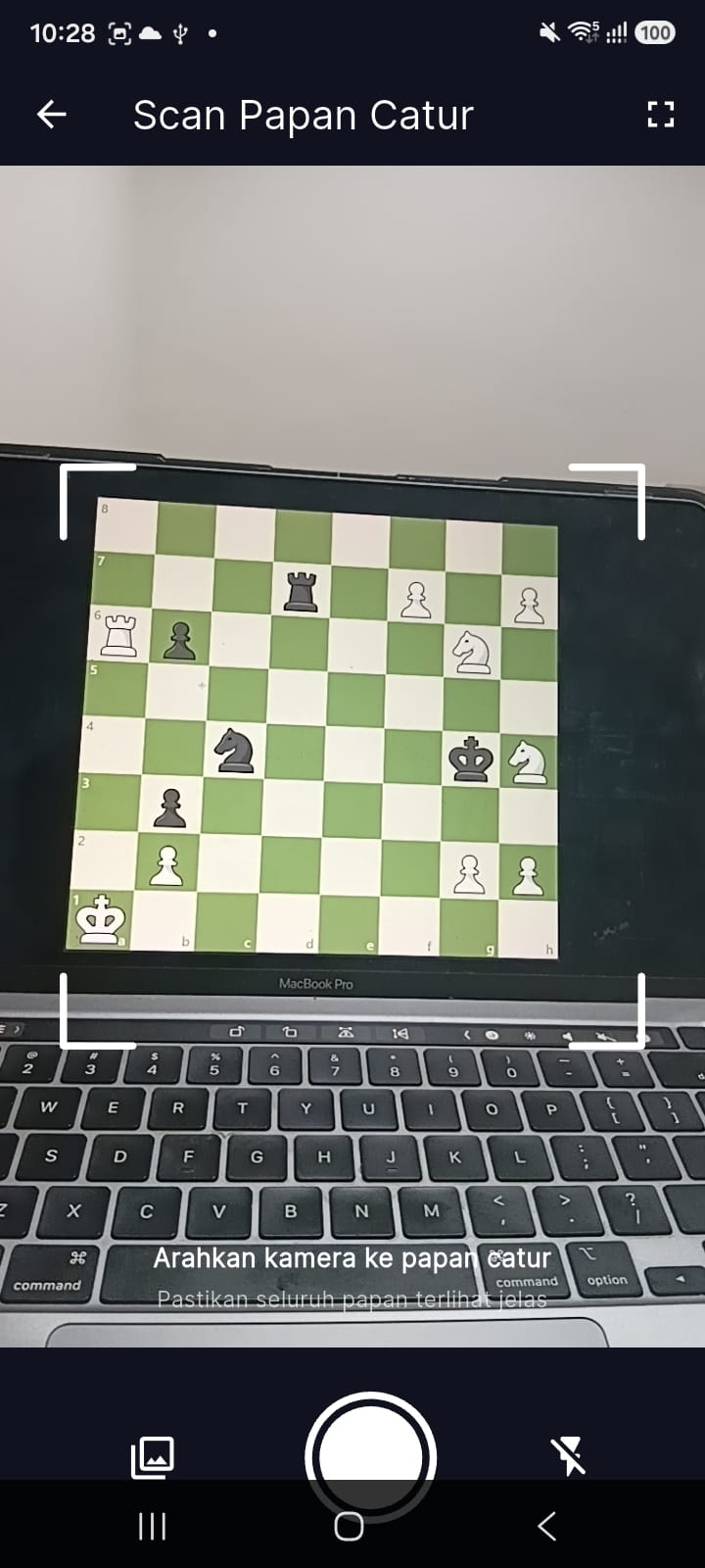 Scanning a chess board using the camera