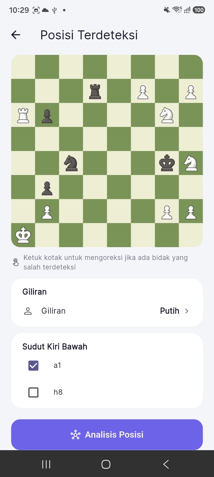 Detected chess position with editable squares